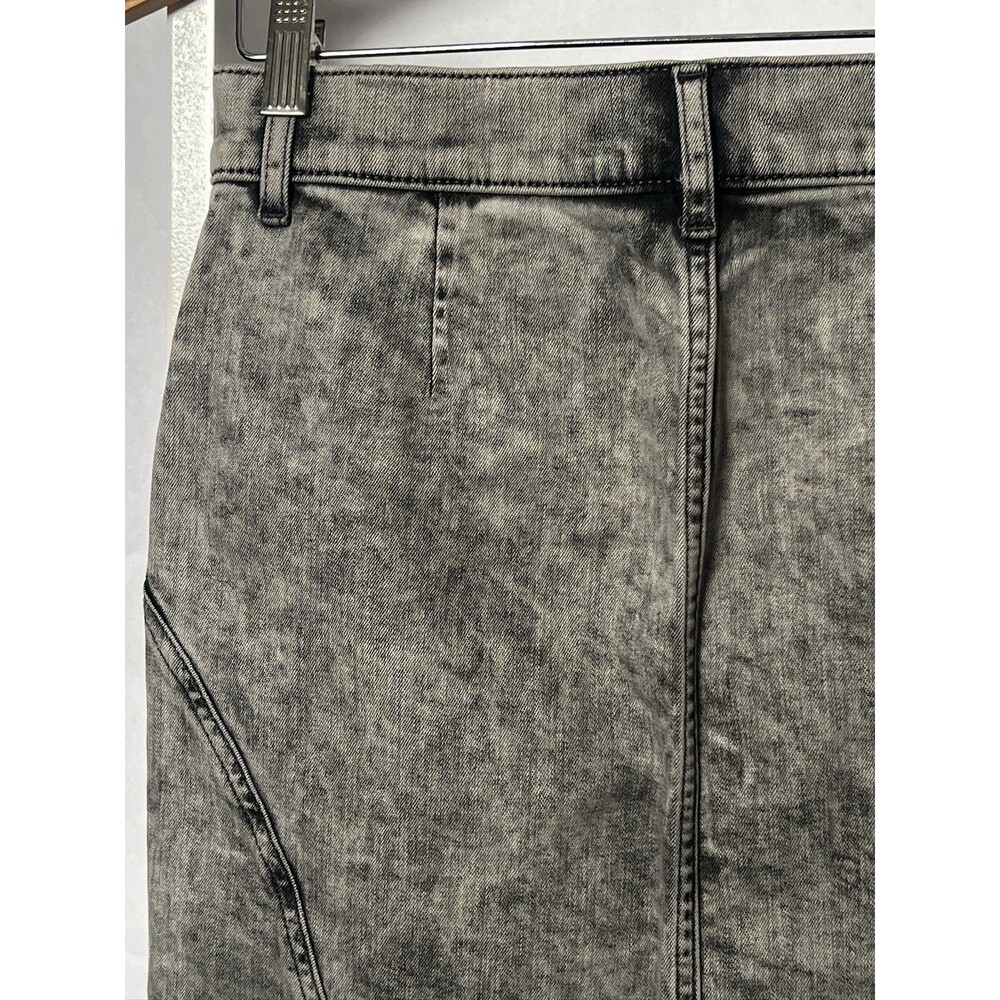 Express Mini Skirt Denim Black Wash Distressed High Rise Stretch Y2K Women 6 NEW - Picture 10 of 15